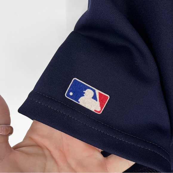 VINTAGE MAJESTIC Baseball Fan Jersey MLB Button Front Red Navy Blue Streetwear - Picture 4 of 8